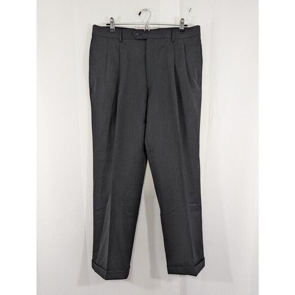JOSEPH A. BANK! SMART CHARCOAL GRAY WOOL PLEATED FRONT, CUFFED SLACKS! SZ 36x30 - Picture 2 of 11